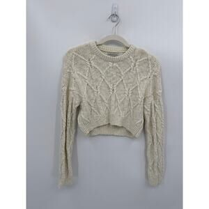 Urban Outfitters Cream Take Care Cable Knit Cotton Crew Sweater Crop Fit Xs